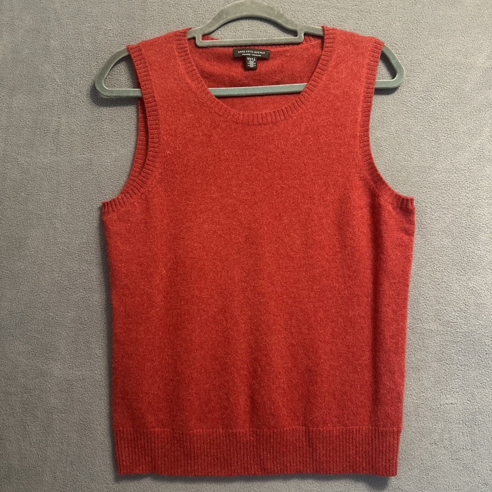 Saks Fifth Avenue 100% Cashmere Sleeveless Sweater Womens Large Red Knit Top